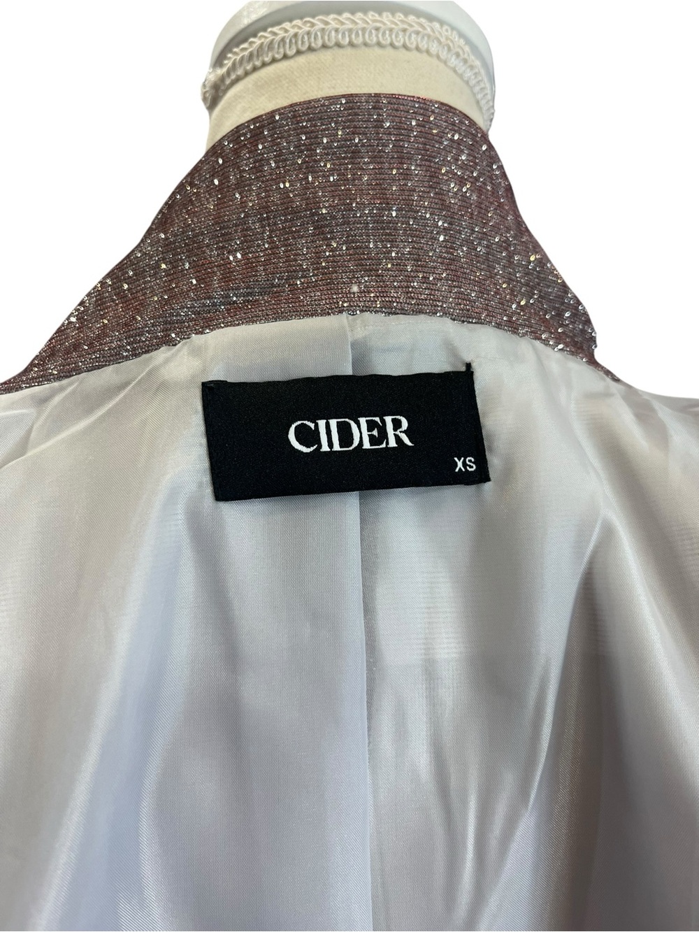Cider Purple Glitter Metallic Double Breasted Blazer Party Jacket XS Oversized - Picture 9 of 12